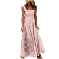 thumbnail image 1 of Robe Maxi à Volants Smockée Sans Manches Col Carré Boho Longue Robe d'Été Plage Vacances, 1 of 5