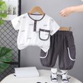 thumbnail image 2 of XDZJLR Toddler Boys Outfits Two Piece Summer Lightweight Short Sleeve with Minimalist Design Sets Grey 12-24 Months, 2 of 6