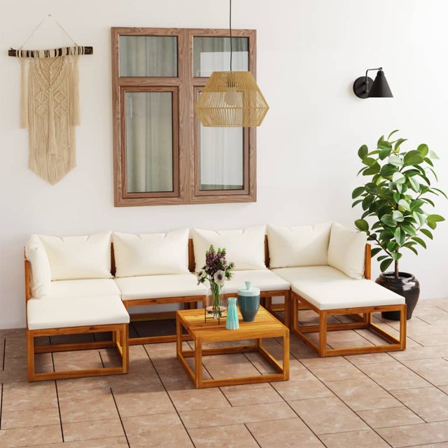vidaXL 7 Piece Garden Lounge Set with Cushion Cream Solid Acacia Wood