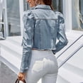 thumbnail image 2 of 2025 Femmes Style Court Veste en Denim à Revers Denim Décontracté Style Court Co Veste en Denim Manteau Juniors Veste Courte Femmes Veste en Jean Denim Grande Taille Cavaliers, 2 of 5