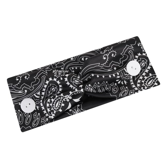 Agiferg Yoga Sports Sweat-absorbent Headband Elastic Mask Anti-seize Button Headband