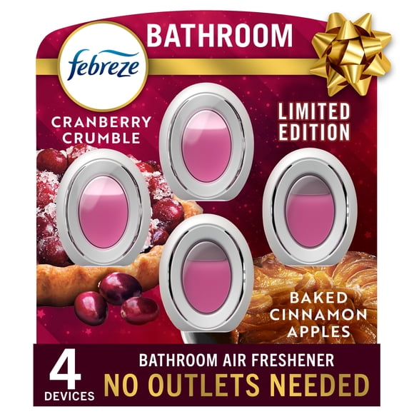 Assainisseur d’air pour salle de bain Febreze, combat les odeurs, Pommes à la cannelle cuites et Croustade aux canneberges, 4 u