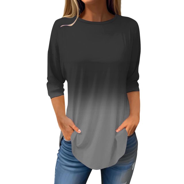 Birdeem Womens Fashion 3/4 Sleeve Round Neck Loose Tops Blouse