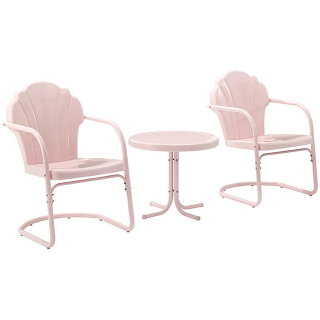 Crosley Furniture Tulipe Ensemble de Conversation pour Patio en Métal Rond de 22 Pouces, 3 Pcs, Rose