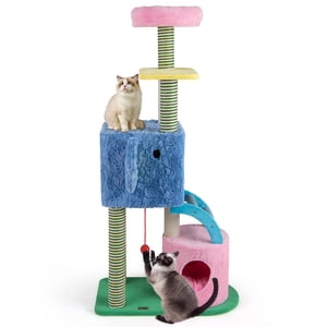 Gymax Elephant Themed Arbre de chat pour les chats adultes Tour Kitty multi-niveaux w/ 2 Condos