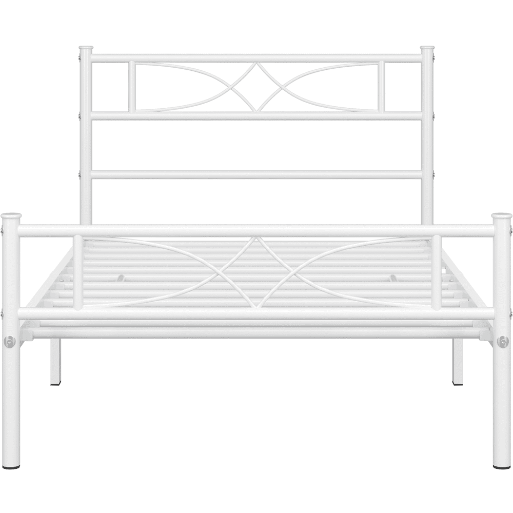 Fullfurnique Simple Metal Platform Bed with Curved Design for Adult, Twin, White