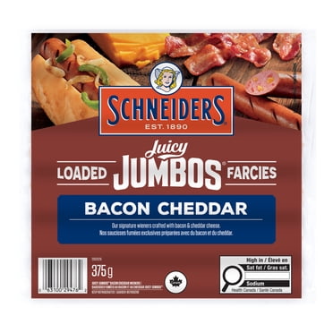 Schneiders Juicy Jumbos® Loaded Bacon Cheddar Hot Dogs, 375 g