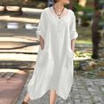 thumbnail image 1 of Gspmoly Robes pour Femmes, Robe Décontractée Ample à Manches Longues à Col en V en Coton et Lin de Couleur Unie pour Femmes, Robes d'Été pour Femmes jusqu'à 65 % de Rabais, 1 of 8