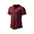 thumbnail image 5 of Kmbangi Men's Casual Shirt Short Sleeve Round Neck Buttons Solid Loose Party Street Spring Summer Tops, 5 of 5