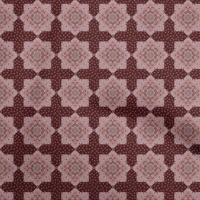 oneOone Cotton Silk Maroon Fabric Asian Block Sewing Craft Projects Fabric Prints By Yard 42 Inch Wide