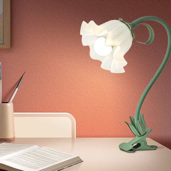 Veilleuse Fleur Rechargeable USB avec Pince, Lampe de Lecture LED Muguet à 3 Modes de Couleur, Col de Cygne Flexible avec Pince de Chevet pour Bureau