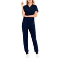 thumbnail image 1 of Scrubs Set for Women V-Neck Stretch Scrub Top and Drawstring Jogger Pants with 6 Pockets Anti Wrinkle Soft Nursing Uniform Set Solid Color Short Sleeve Long Pants Work Suit Black, 1 of 5
