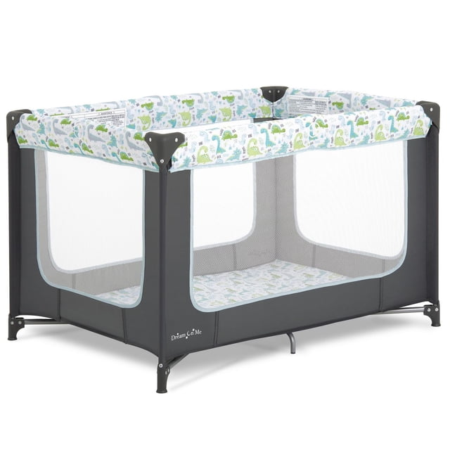 Dream On Me Zodiak Portable Playard, Model #438 lightweight aluminium-frame playard with four airy mesh sides, padded floor and arced corners, folds into included tote for travel; dimensions 40 x 28.5 x 29 in (102 x 72 x 74 cm), intended for children under 36 in (91 cm).