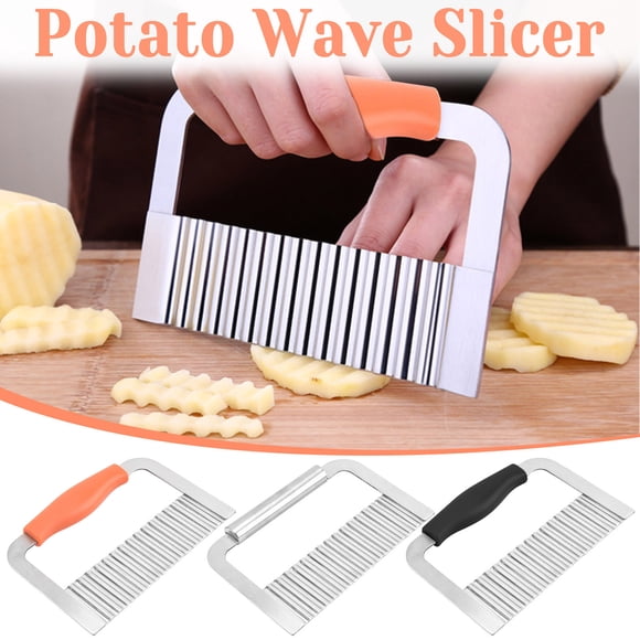 Bowayaoa Wooden Handle Stainless Steel Crinkle Cutter Knife, Wavy Potato Chip Slicer, Handheld Vegetable Fruit Chopper for French Fry Salad Garnish Home Kitchen Cooking Gadget
