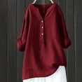 thumbnail image 2 of RKSTN Womens Tops Cotton and Linen V-Neck Long Sleeve Three Buttons Plus Size Tops Loose Fit Solid Color Basic Breathable Summer Tops Blouses, 2 of 5
