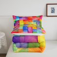 thumbnail image 4 of YST Rainbow Bedding Set,Colorful Geometry Comforter Set,Tie Dye Plaid Pattern Down Comforter,Modern Abstract Art Style Duvet Set 1 Comforter with 2 Pillow Cases,King Size 3Pcs Soft Warm, 4 of 5