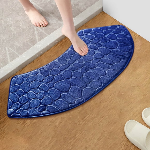 Foam Bath Rug - Embossed Bathroom Mat, Water Absorbent & Washable, Non-Slip Thick Soft Carpet, for Shower & Bathroom Floor, Navy, JKODE