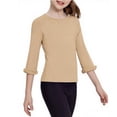 thumbnail image 3 of yardsong Girls' Winter Warm Fleece Ribbed Knit Top - Slim Fit Crewneck Base Layer Tee Khaki,4-8Years, 3 of 5