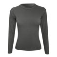 thumbnail image 4 of T-shirt Côtelé à Manches Longues Extensible à Col Ras du Cou pour Femmes Ajusté Décontracté Basique, 4 of 4