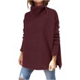 thumbnail image 1 of Women Fashion Casual Solid Color Split fork Knitted Sweater Long Sleeve Turtleneck Tops, 1 of 1