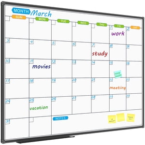 JILoffice Tableau blanc du calendrier d'effacement à sec 48 X 36 1 cm - Magnetic White Board Calendar Mensuel, Black Aluminium Frame Wall Mounted Board pour la maison de bureau et l'école