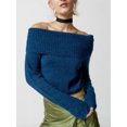 thumbnail image 2 of Faithtur Women's Spring Autumn Knit Tops Solid Color Long Sleeve Off Shoulder Slim Knitwear, 2 of 5