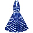 thumbnail image 2 of Birdeem Robe de Soirée pour Femmes, Confortable, d'Été, à Manches Courtes, Dos Nu, Col en V, Vintage, Coupe Régulière, à Pois, 2 of 7