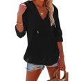 thumbnail image 2 of Yuyuzo Womens Hoodies 3/4 Sleeve Drawstring V Neck Loose Tunic Shirts Solid Color Pullover Tops, 2 of 7