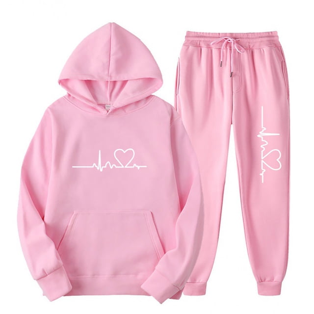 Weiqiqre Womens 2 Piece Outfits Sweatsuits Heart Print Hoodies Sweatshirts Joggers Pant with Drawstring