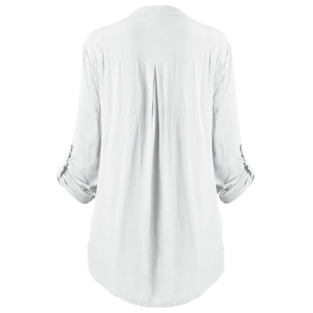 Women Ladies Large Size Button Solid Lace V-Neck Long Sleeve Shirt Blouse