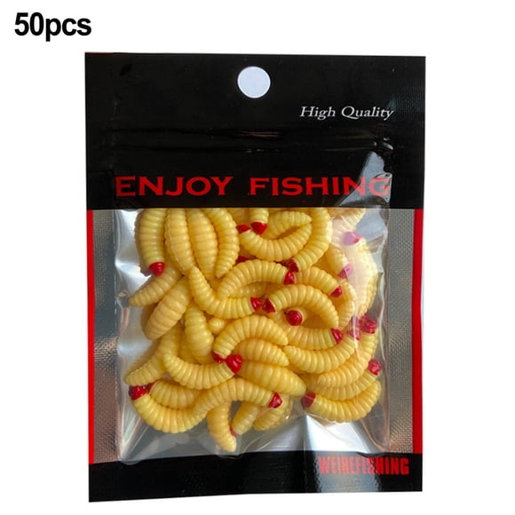 50 Pcs Appâts Souples Asticot 2cm 0.3g Leurre Grub Odeur vers Crevettes Lumineuses Pêche Pain