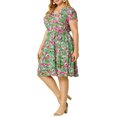 thumbnail image 4 of GRACE & GRANDEUR Robe d'Été pour Femme Grande Taille de la Saint-Patrick à Manches Courtes, Col en V, Midi à Fleurs 2X Vert Olive, 4 of 6