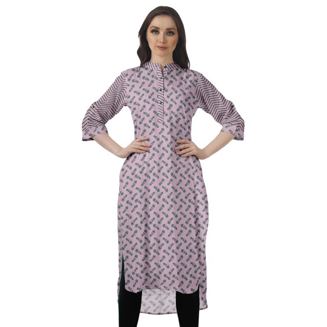 Moomaya Tunique en Coton à Manches Retroussables pour Femmes Kurti Imprimé Longueur Genou Kurta d'Été