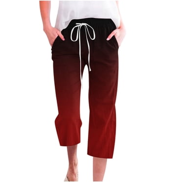 lcziwo Womens Linen Capri Pants for Summer,Linen Capris for Women Casual Loose Cropped Pants Drawstring Elastic Waist Lounge Pant with Pockets Clearance Sales Today Deals Blue