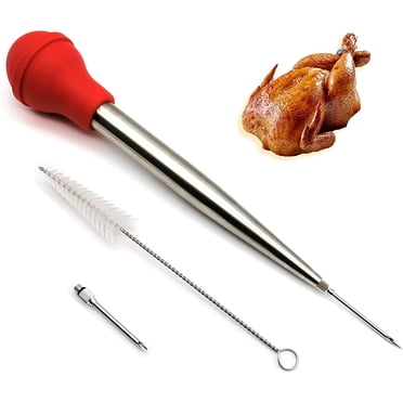 Turkey Baster Syringe for Cooking, Baster Syringe for Thanksgiving, Stainless Steel Turkey Baster with Needles and Cleaning Brush