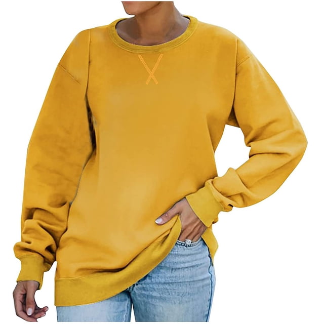 T-shirt Ample pour Femmes à Manches Longues, Blouse à Col Rond, Hauts Décontractés, Chandail en Molleton