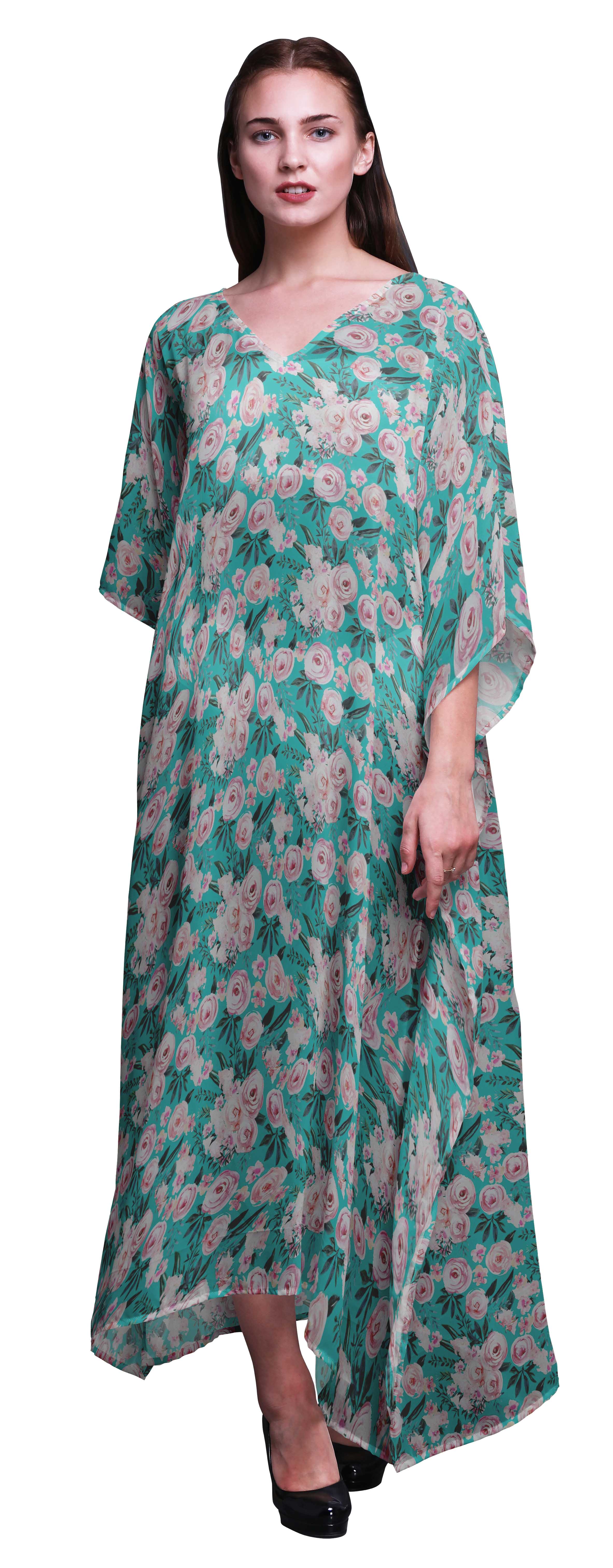 Bimba Kaftan Floral pour Femmes, Tenue d'Intérieur de Vacances, Robe Maxi, Couvre-Maillot de Plage - 4X-5X