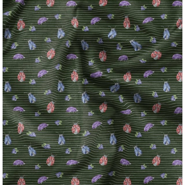 Soimoi Green Poly Georgette Fabric Insect Decor Fabric Printed Yards 52 Inch Wide