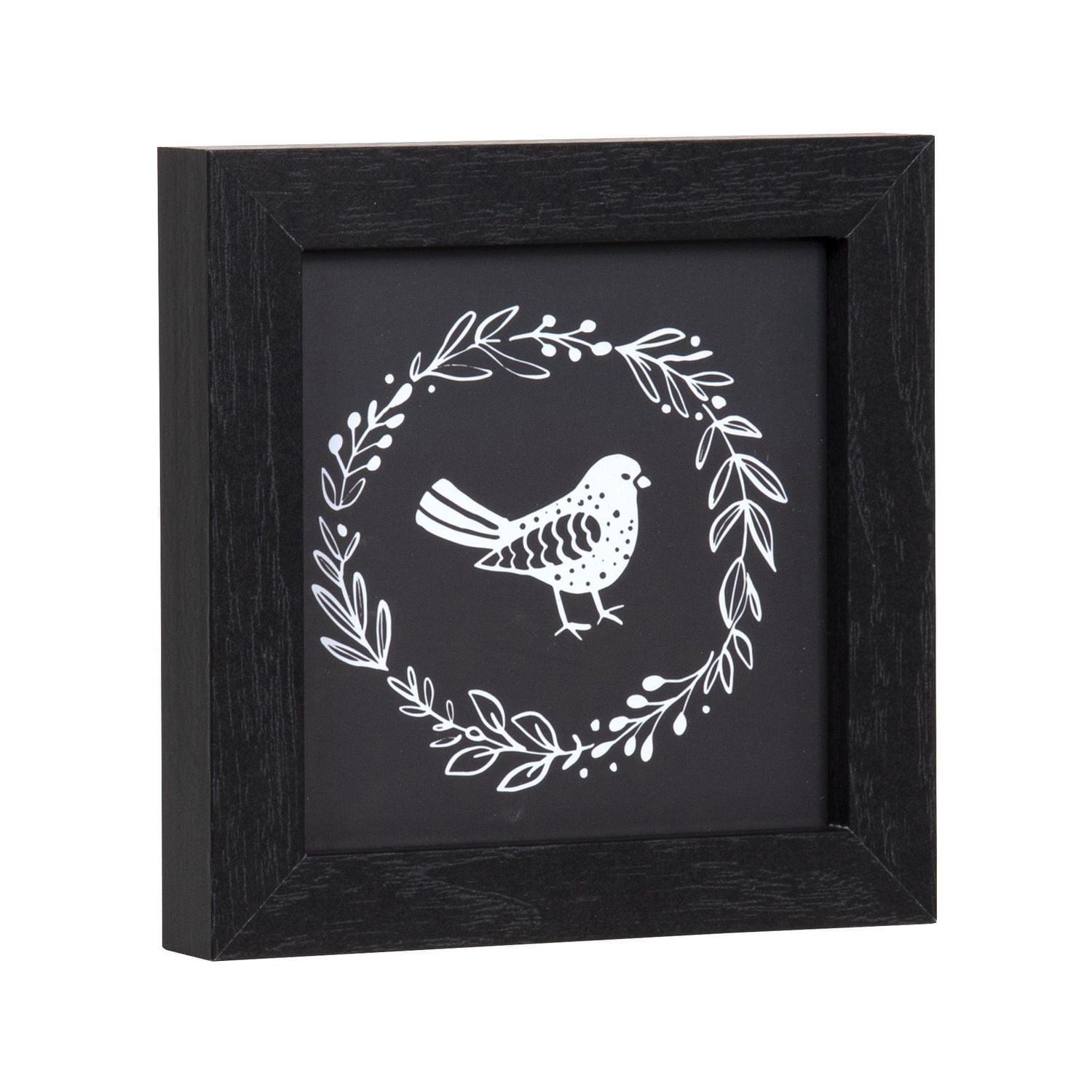 Œuvre avec cadre en MDF 15 x 15 et oiseau dans une couronne