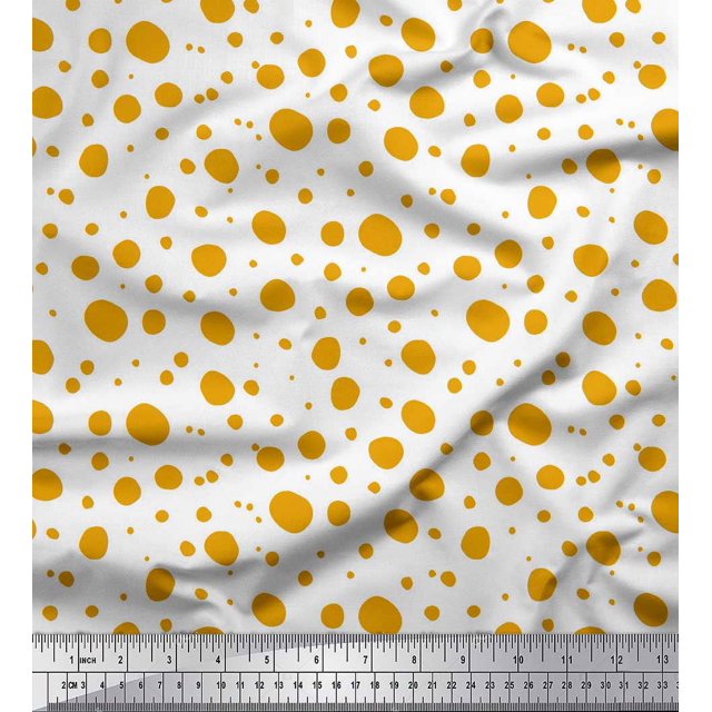 Soimoi Gold polyester Crepe Fabric Dots Dots Print Fabric by the Yard 52 Inch Wide