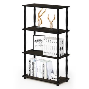 Furinno Turn-N-Tube Toolless Assemblée 4-Tier Plateau de livre noir à cadre ouvert, plateau d'angle, étagères ouvertes, tube classique, pour l'organisation et le stockage, salon, bureau à la maison, Espresso noir