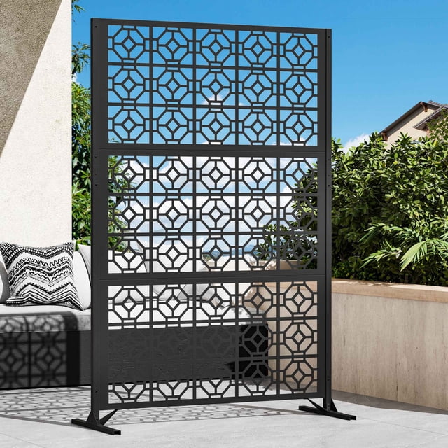 Modern Shade Écran d'Intimité en Métal 4 X 6 Pi, Design Modulaire Artistique, Clôture de Patio Extérieure Autoportante Résistante aux Intempéries et Séparateur de Jardin (Écho à Treillis)