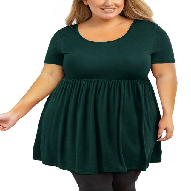 Tunique Grande Taille pour Femmes Manches Courtes Roses Vertes Hauts 3X Col Rond Vêtements Été Fluide Vêtements de Maternité Chemise