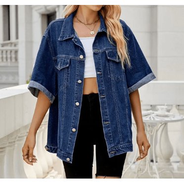 Chemises en Denim Décontractées Solides et Amples pour Femmes, Chemises et Blouses Vintage Surdimensionnées pour Femmes, Hauts Mode pour Jeunes Femmes - QU130-1 / TG
