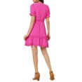 thumbnail image 3 of INSPIRE CHIC Robe d'Été pour Femme Col en V Manches Bouffantes Taille Smockée Robe Courte Décontractée TG Rose Vif, 3 of 6