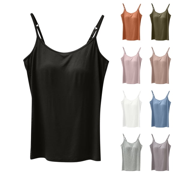 lcziwo Women Tank Top with Built in Bra Adjustable Spaghetti Strap Camisole Base Layer Cami Undershirt Casual Workout Yoga Tops on Sale White M