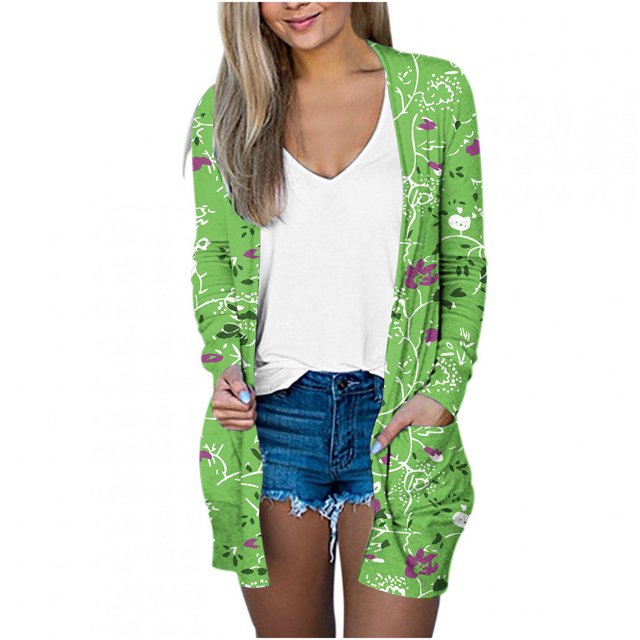 Pompotops Chemisier Décontracté à Manches Longues Imprimé pour Femmes avec Poche Cardigan Liquidation
