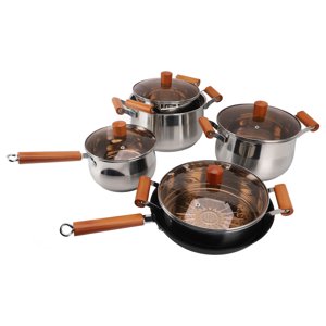 Set de cuisine en acier inoxydable Set de cuisson en bois Poignée multifonctionnelle Set de Cuisine pour la préparation de bouillies à vapeur Soupe