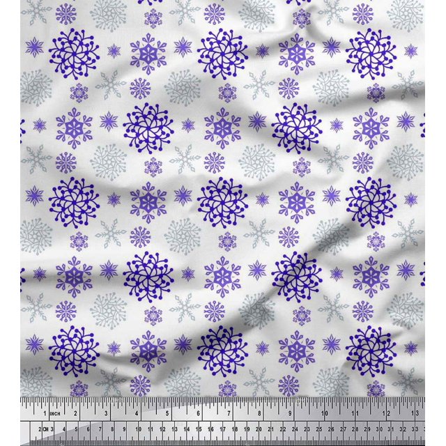 Soimoi Poly Georgette Fabric Snowflake Artistic Print Fabric by Yard 42 Inch Wide