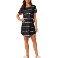 thumbnail image 1 of INSPIRE CHIC Chemise de Nuit pour Femme Col Rond Manches Courtes Nuisette Rayée 3TG Noir, 1 of 6